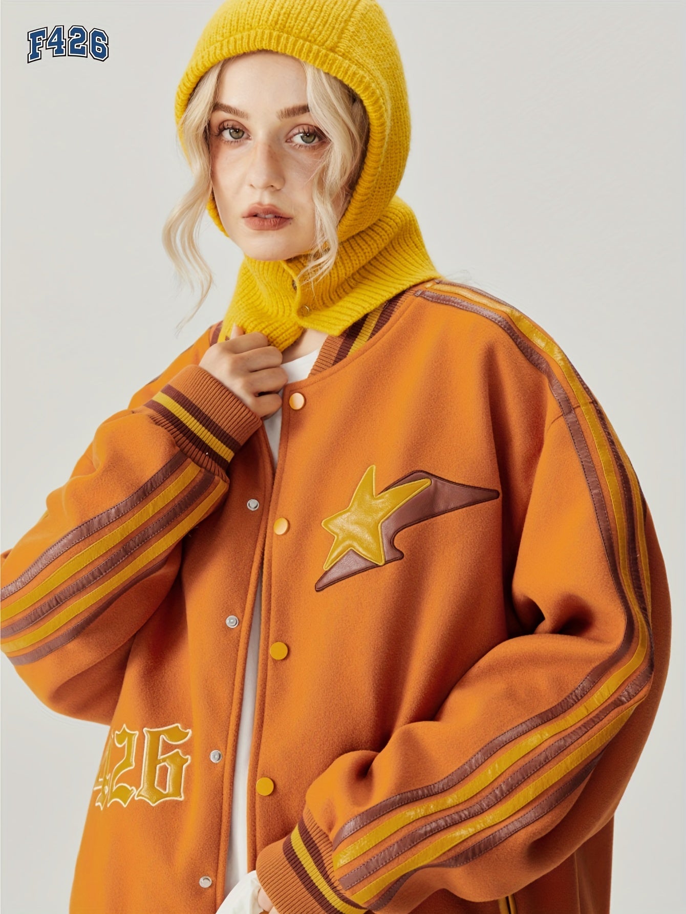 Y2k Graphic Baseball Coat Long Sleeve Snap Button Jacket