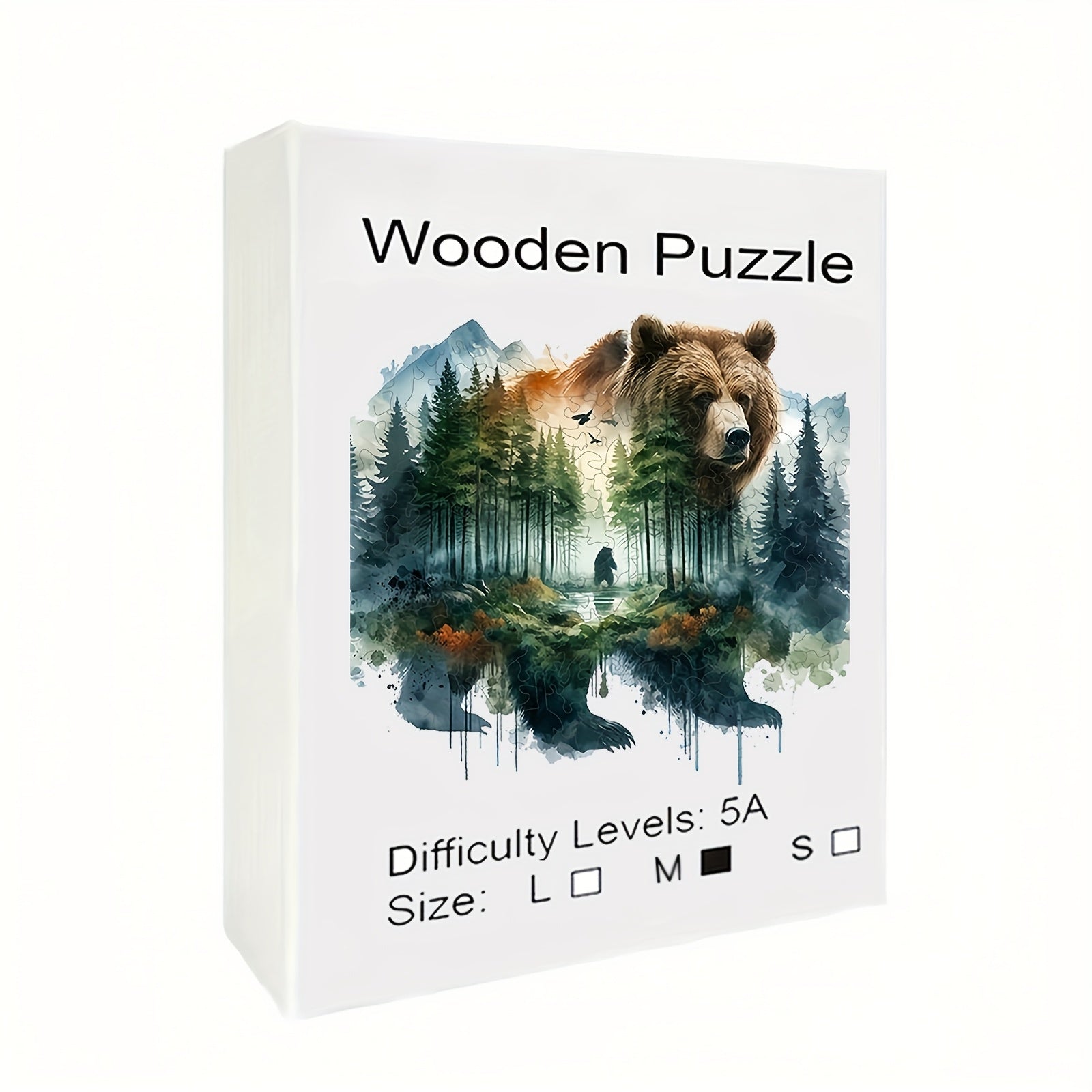 Enchanted Forest Bear Wooden Jigsaw Puzzle Animal Shaped Challenging for Adults
