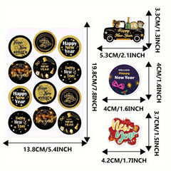 4pcs Happy Year Waterproof Tattoo Sticker Year's Party Glitter Decoration