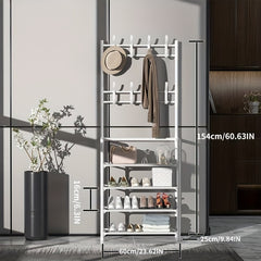 Shoe Storage Rack With Clothes Shelf and Hooks
