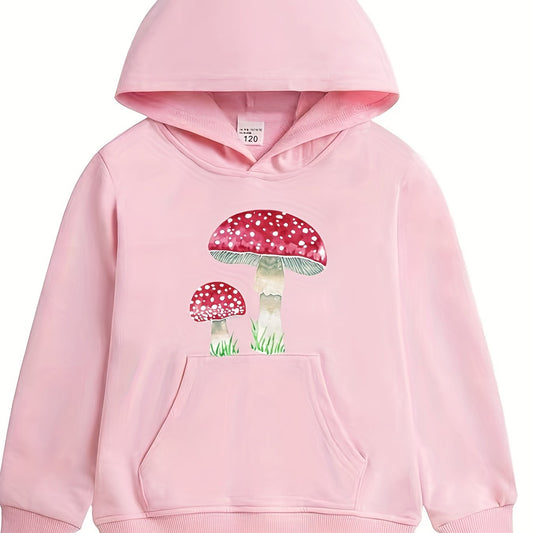 Girls Mushroom Print Hooded Sweatshirt Top Long Sleeve Hoodie Pullovers