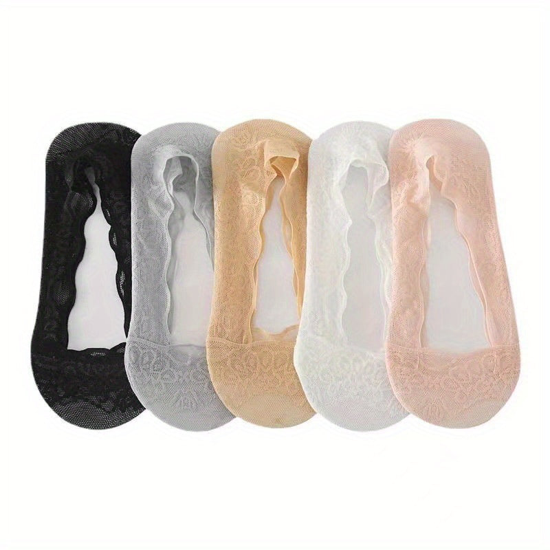 5 Pairs Lace Mesh Ankle Socks Women's Stockings