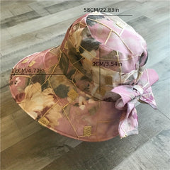Flower Print Wide Brim Sun Hat UV Protection Beach Cap
