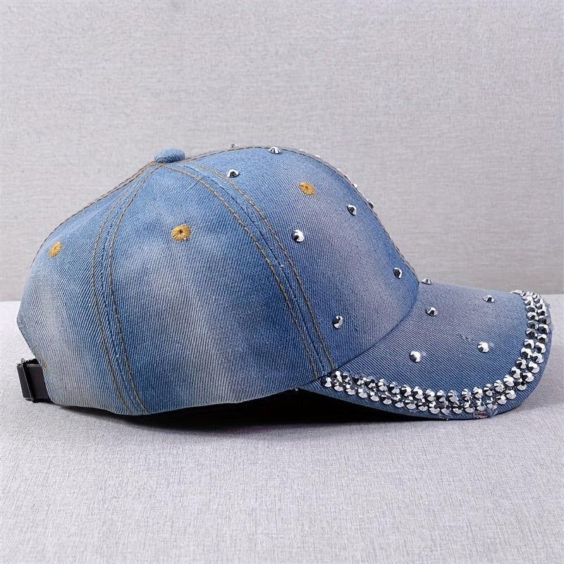 Rhinestone Snowflake Denim Baseball Cap Distressed Dad Hats Sun Hats