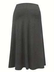  A-Line Stretch Skirt Wide Waistband Solid Color