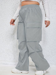  Solid High Rise Wide Leg Cargo Pants