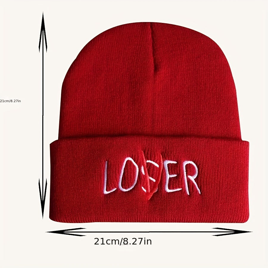 LOSER Embroidered Beanie Solid Elastic Knit Hat Hip Hop Skull Cap