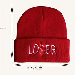 LOSER Embroidered Beanie Solid Elastic Knit Hat Hip Hop Skull Cap