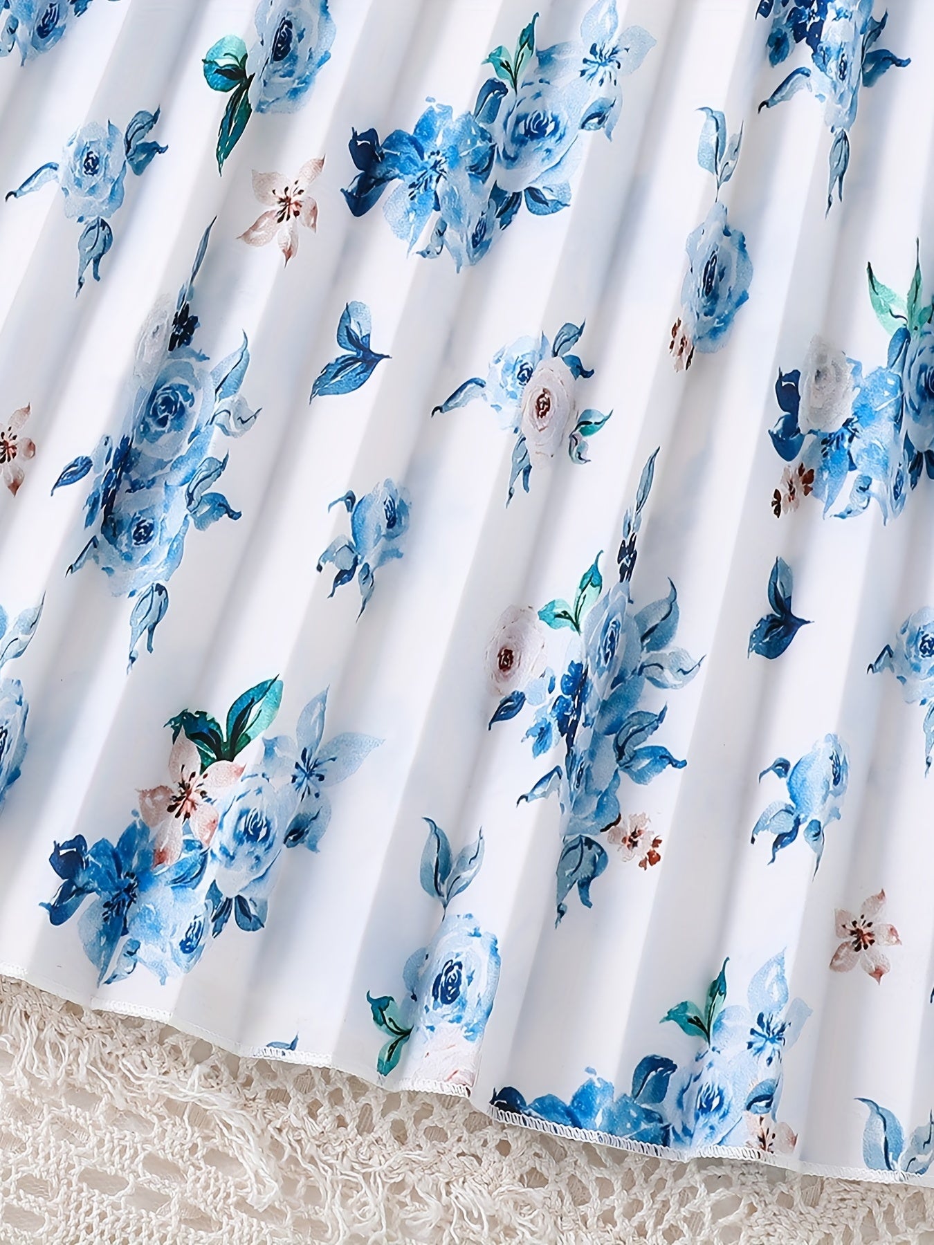 Floral Print Sleeveless Pleated Casual Midi Dress with Ruffle V Neck