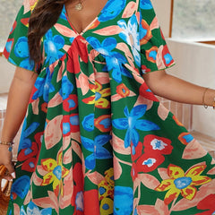  Boho Dress Women's Plus Floral Print V Neck Mini Dress