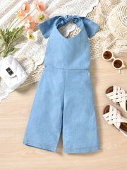 Girl's Denim Overall Jumpsuit with Backless Strap