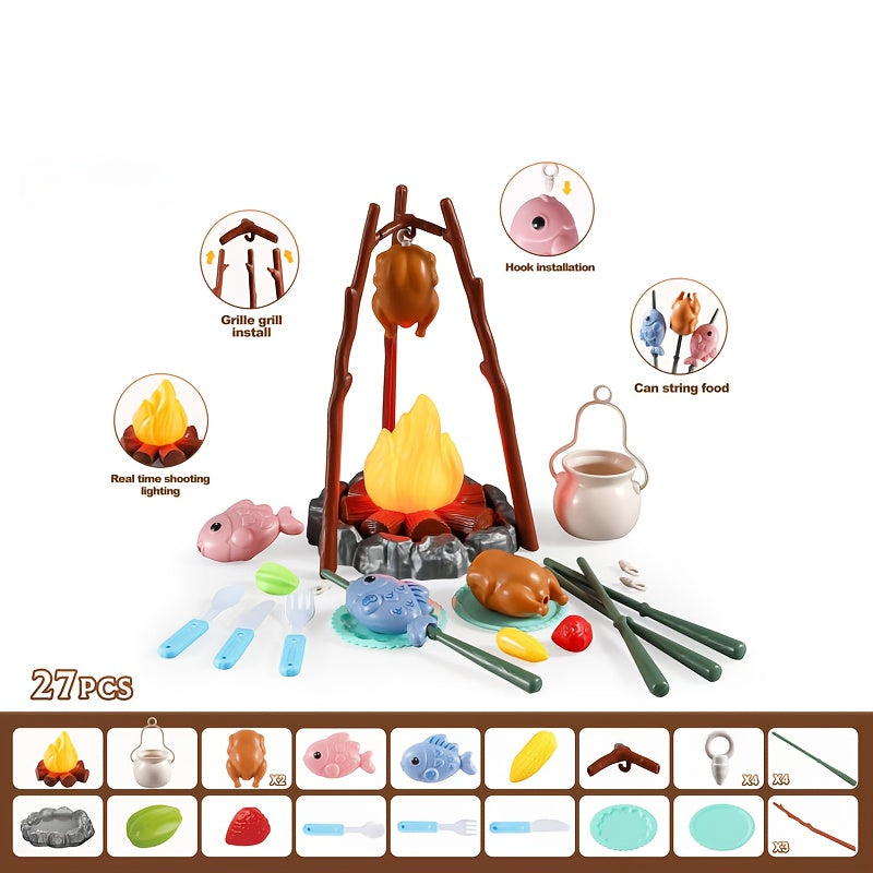 27pcs Outdoor Adventure Tool Set Simulation Toy Campfire BBQ Camping Game Set