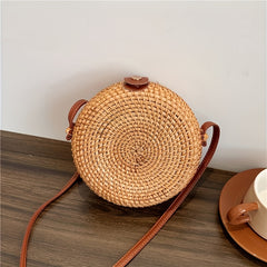 Boho Style Round Rattan Woven Bag Square Beach Straw Crossbody Purse