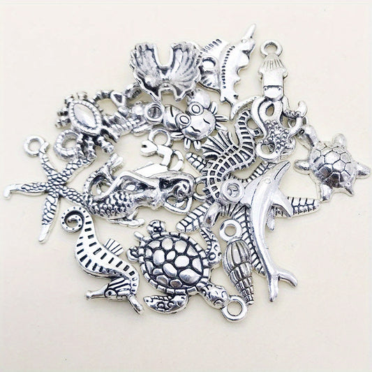 15pcs Marine Life Charms Pendants for Jewelry Turtle Octopus Star