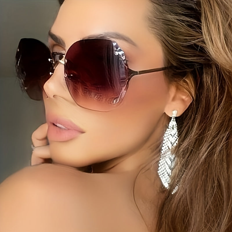 Rimless Square Sunglasses Women Outdoor Travel Eyewear