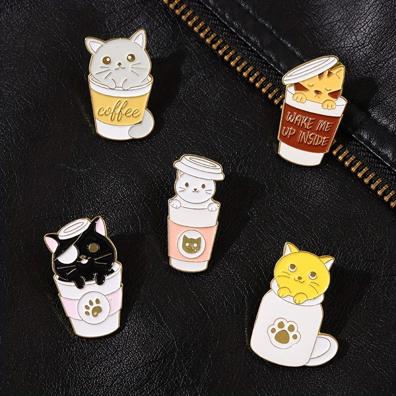 Coffee Cat Brooch Backpacks Jackets Hats Scarves Pants Badges
