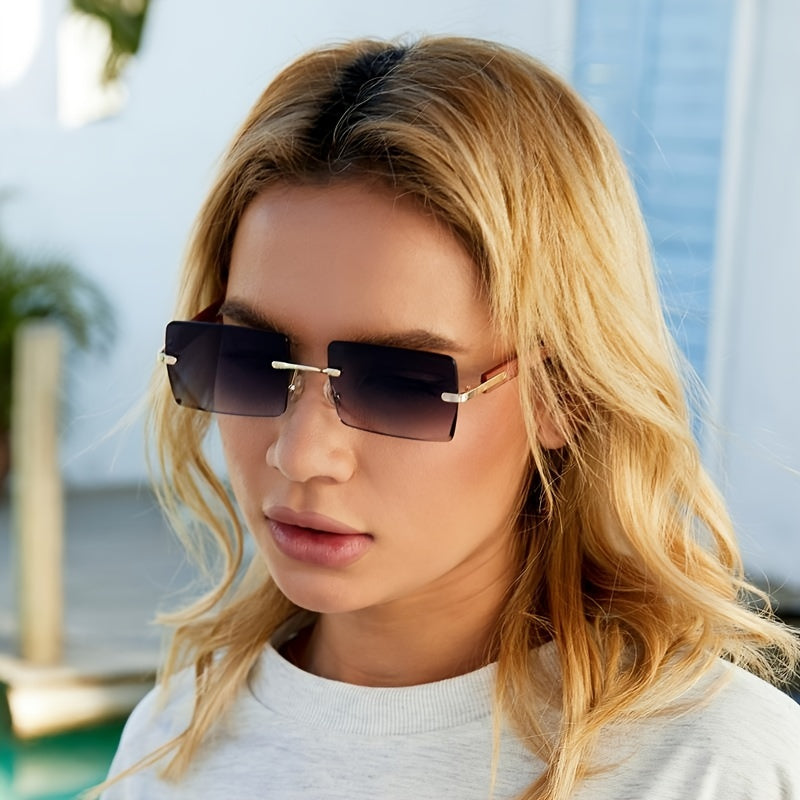 Punk Rimless Rectangle Sunglasses Vintage Small Frame Sun Glasses
