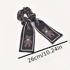 Streamer Bow Knot Bear Pattern Hair Tie Large Scrunchie