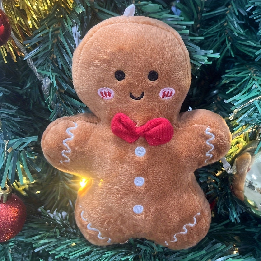 Christmas Gingerbread Man Plush Toy 7.08'' Soft Brown with Red & Icing Details