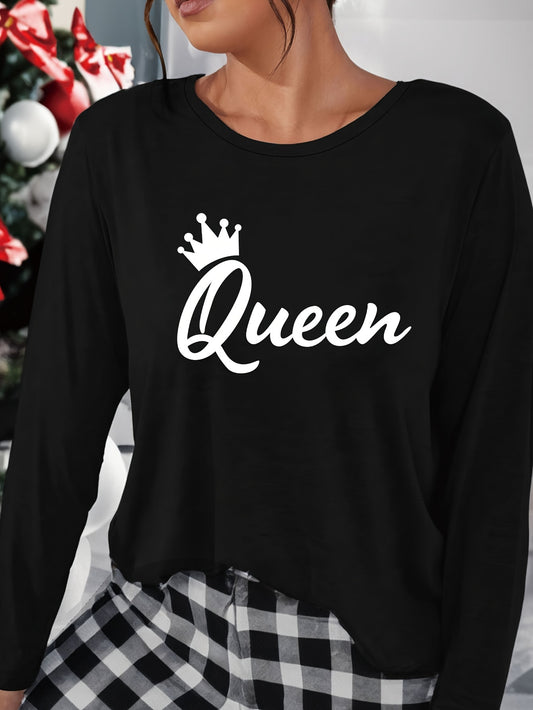 Letter Print Lounge Top Crew Neck Long Sleeve