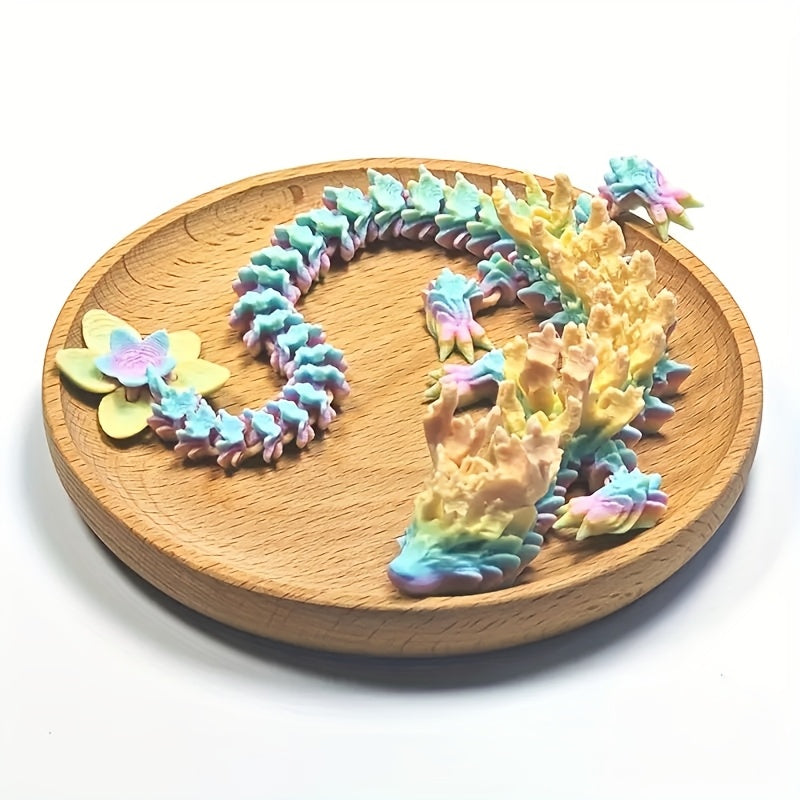 Articulated 3D Printed Dragon Statue Gradient Relief Style Dynamic Decor