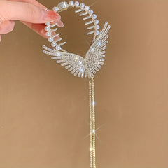Angel Wings Tassel Rhinestone Hairpin For Women Girls Wedding