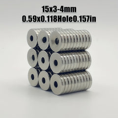100pcs 15x3 Hole 4mm Strong Magnet w/Holes Small Rare Earth Magnets