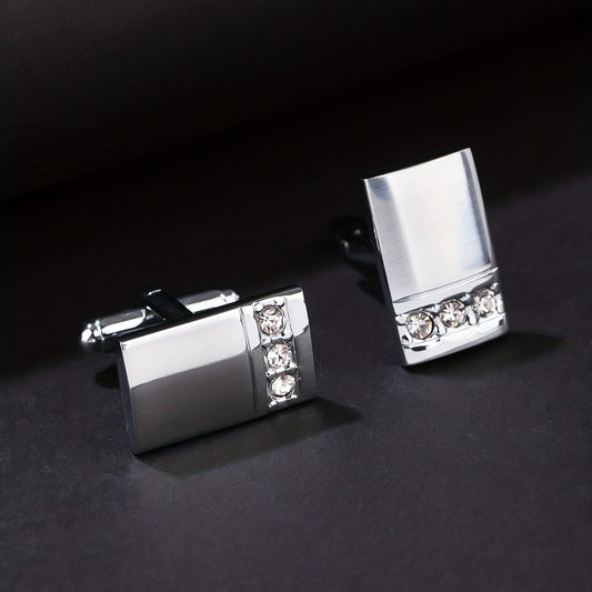Men's Steel Curved Surface Three Diamond Cufflinks