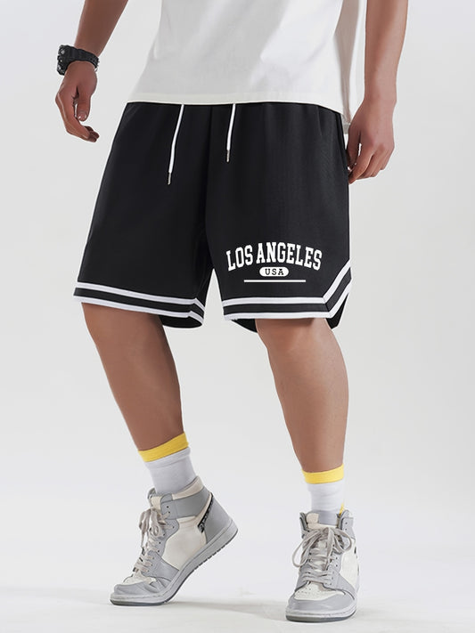 LA Striped Athletic Basketball Drawstring Shorts