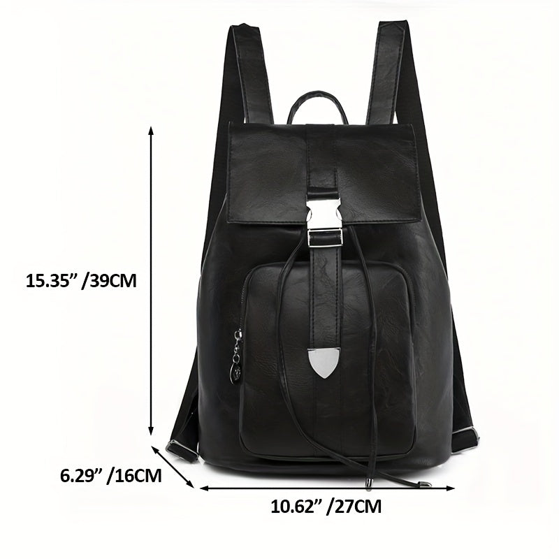 Retro Drawstring Large Capacity Backpack PU Leather Textured School Travel Bag