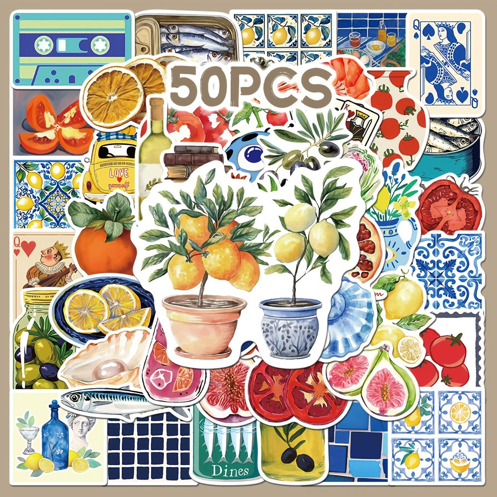 50 Mediterranean Theme Decorative Stickers for School and Party Decorations