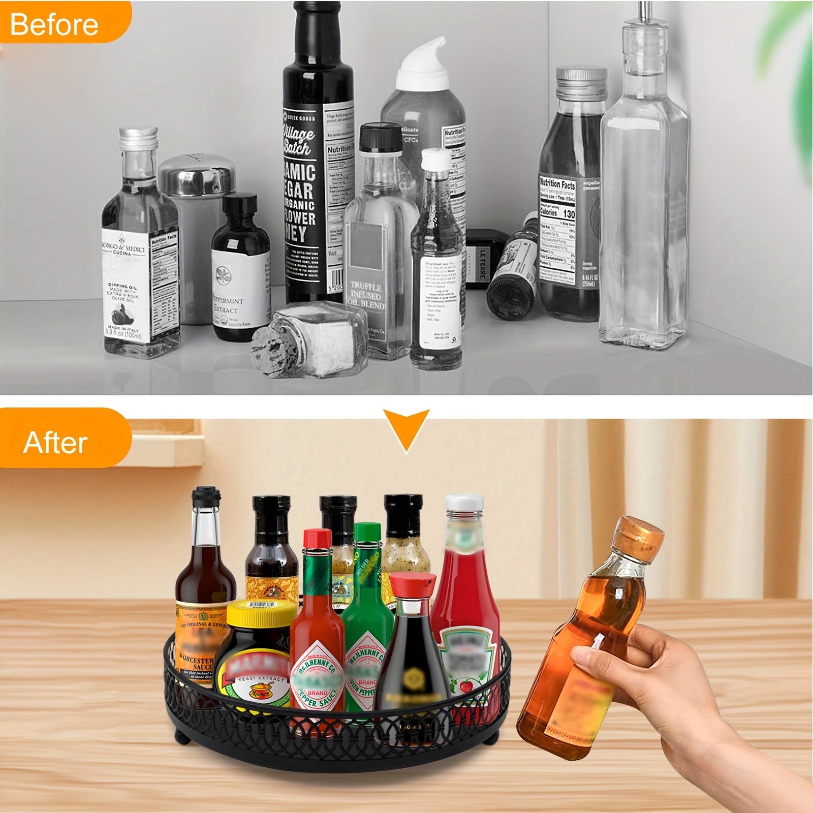 Lazy Susan Organizer Kitchen Rotating Spice Rack Double Handles