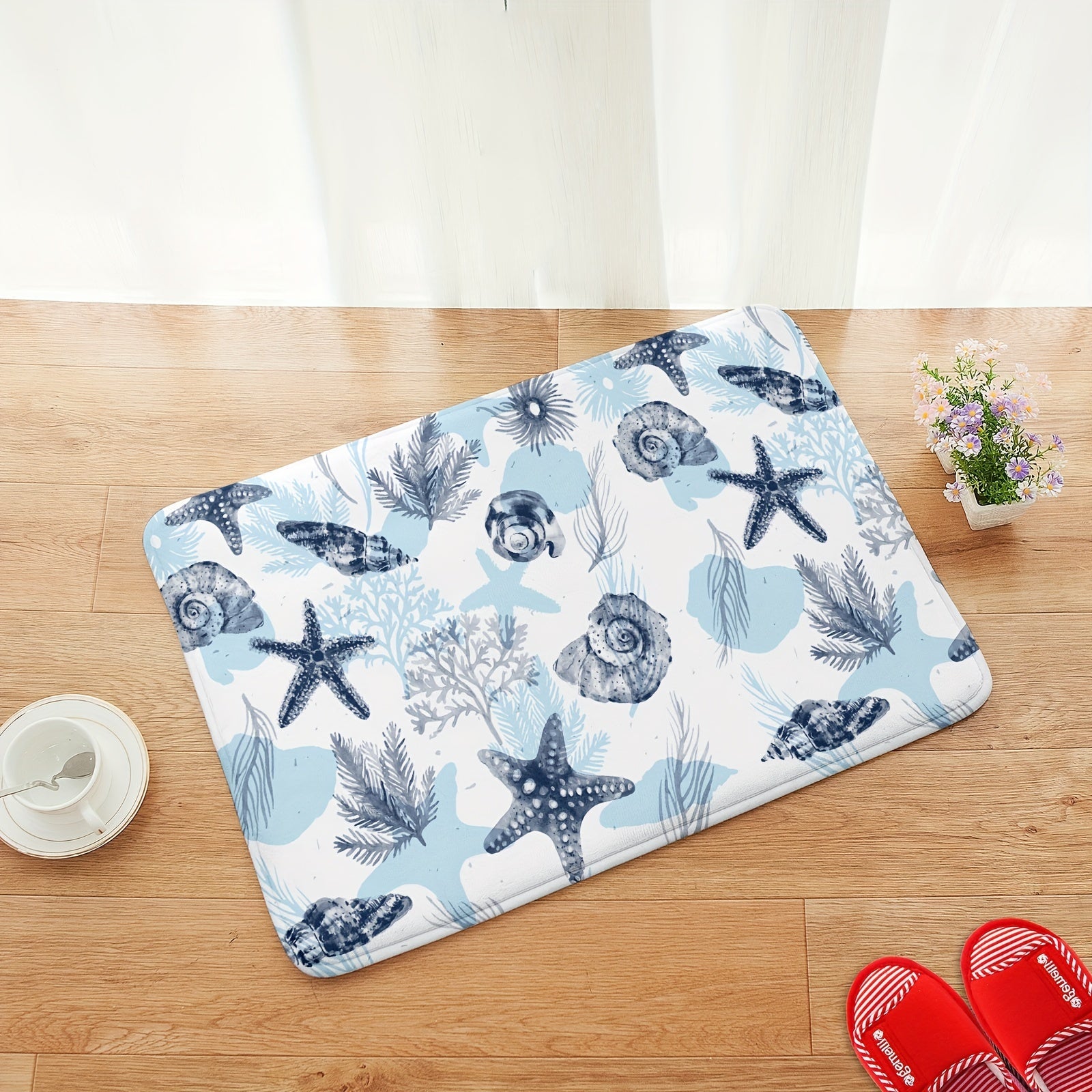 Stylish Non Slip Bathroom Mat Starfish Print Absorbent Anti Skid Floor Pad