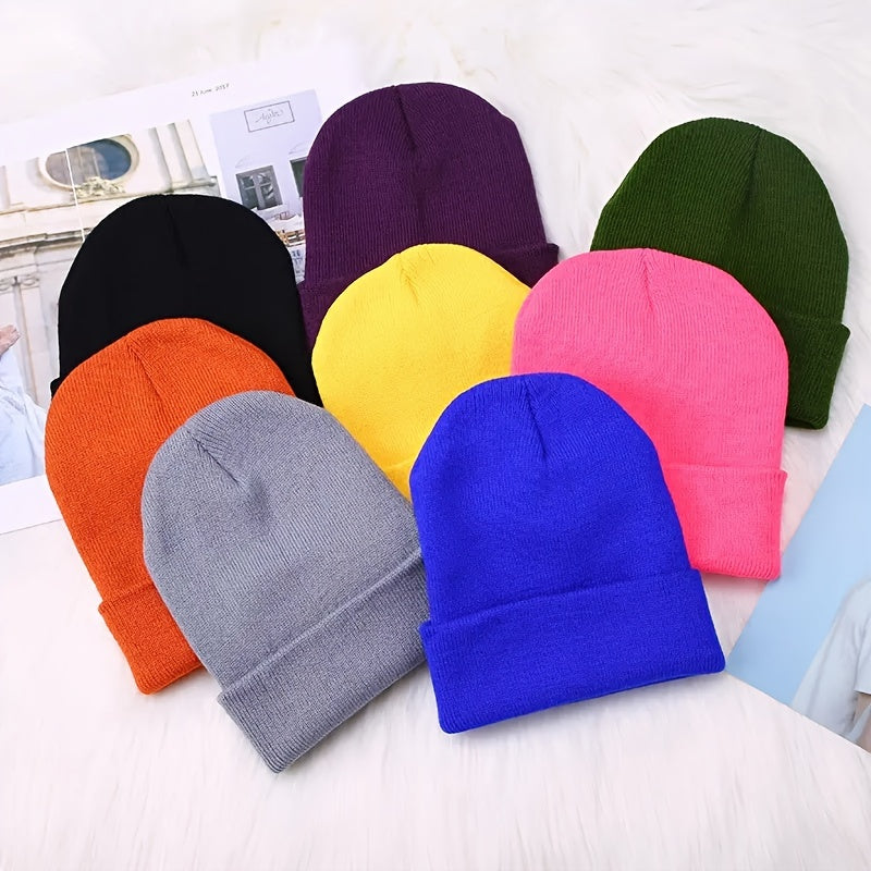 Fluorescent Knitted Beanie Hats Elastic Woolen Cap