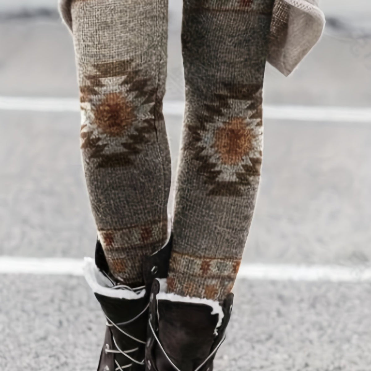 Western Ethnic Print Skinny Leggings High Waist Stretchy Leggings