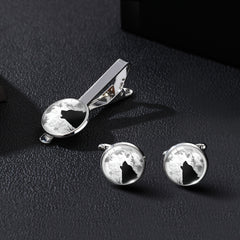 Moon & Wolf Stone Tie Clip & Cufflinks Set