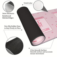 Pink Strawberry Milk Gaming Mouse Pad XL Large Extended Mousepad