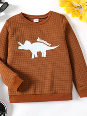 Dinosaur Print Boys Casual Pullover Sweatshirt Long Sleeve Crew Neck Tops