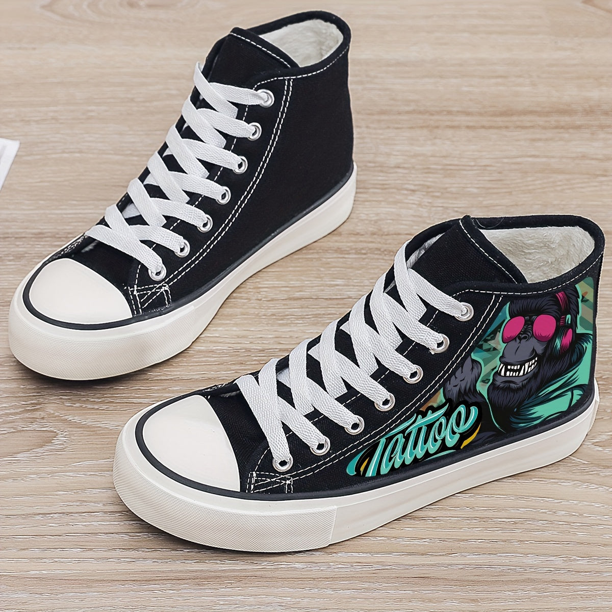 Print Plush Lined Chunky Canvas Sneakers