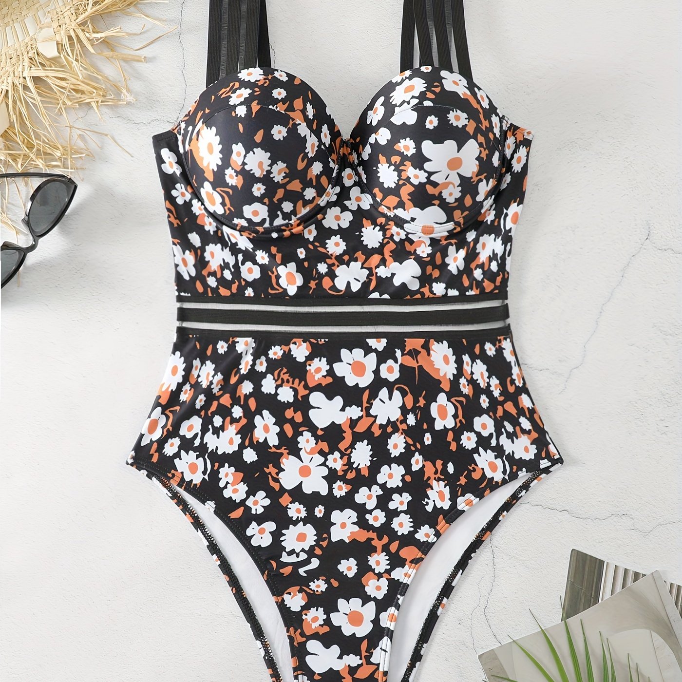 Floral Print Underwire One Piece Swimsuit