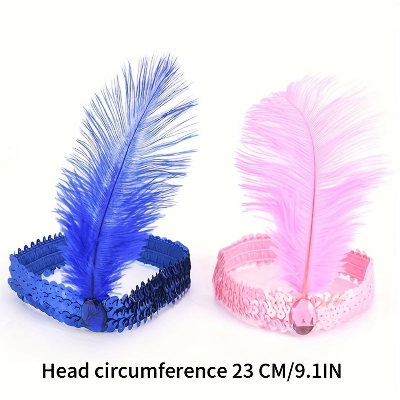 Faux Feather Fascinator Headband Flapper Sequin Headdress Costume Head Band