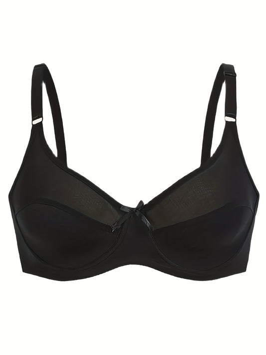  Contrast Mesh Underwire Non Padded Bow Front Bra