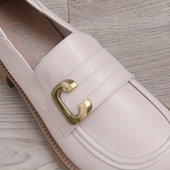 Women's Buckle Strap Loafers Faux Leather Platform Slip On Shoes