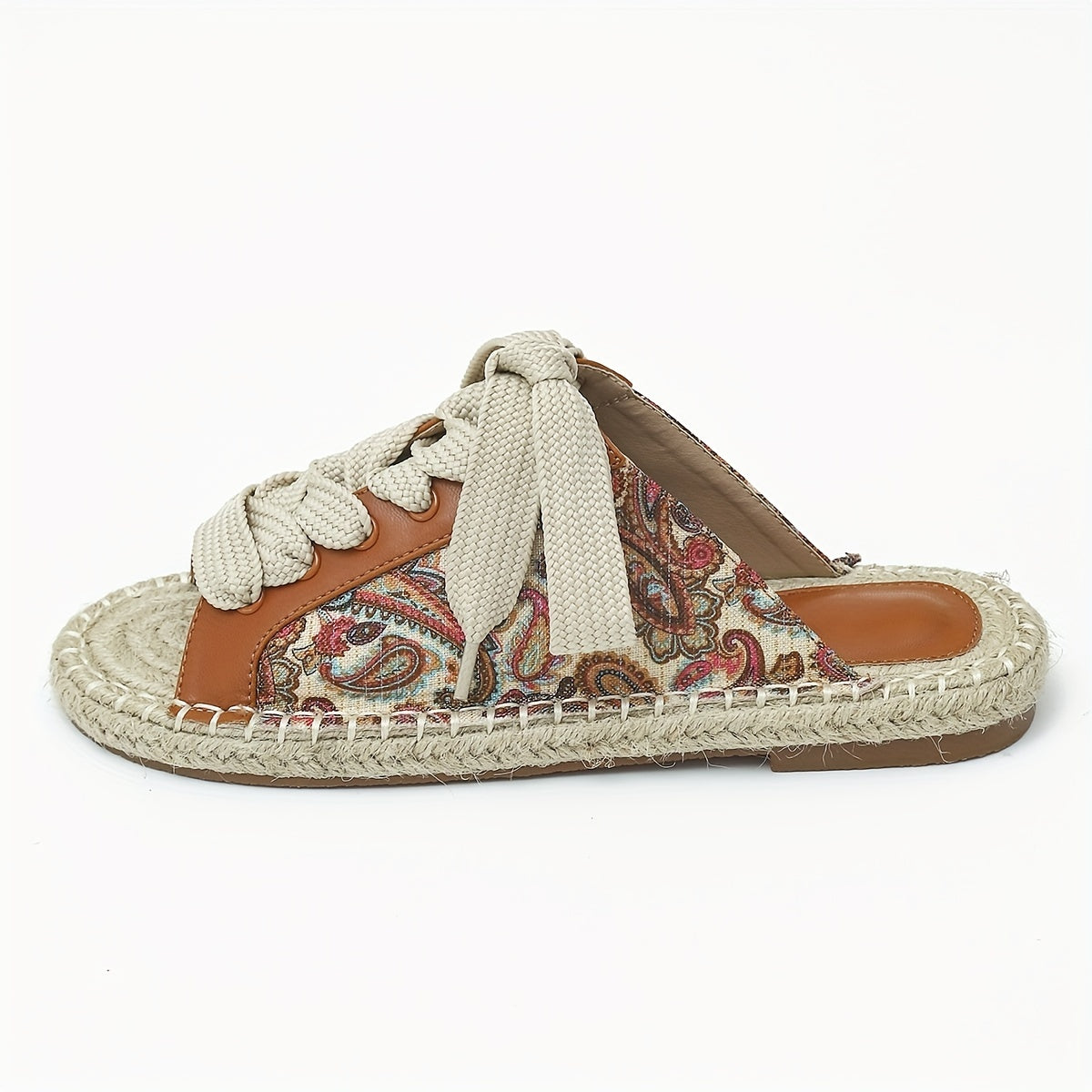 Women's Retro Flower Flat Sandals Lace-Up Espadrilles Comfortable Summer Shoes