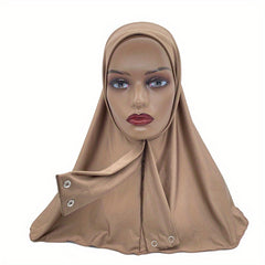 Elastic Hijab With Button Solid Turban Under Scarf Cap