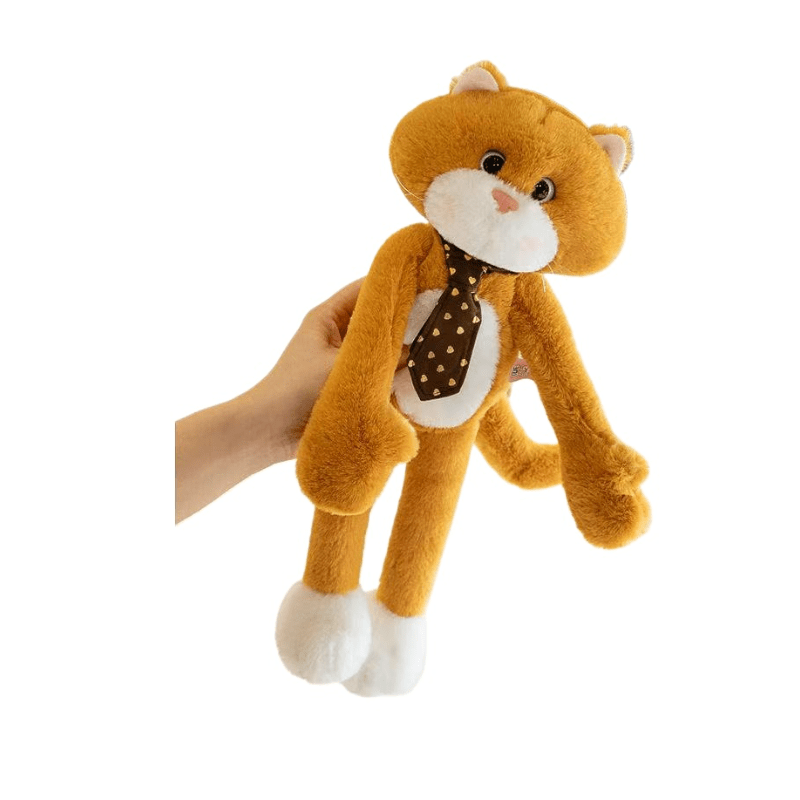 Anime Plush Cat Toy with Long Arms & Expressive Eyes Soft Brown Stuffed Animal