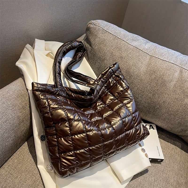 Quilted Puffer Tote: Minimalist Shoulder Bag