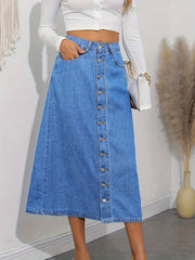 Denim Maxi Skirt Button Front Women's Clothing