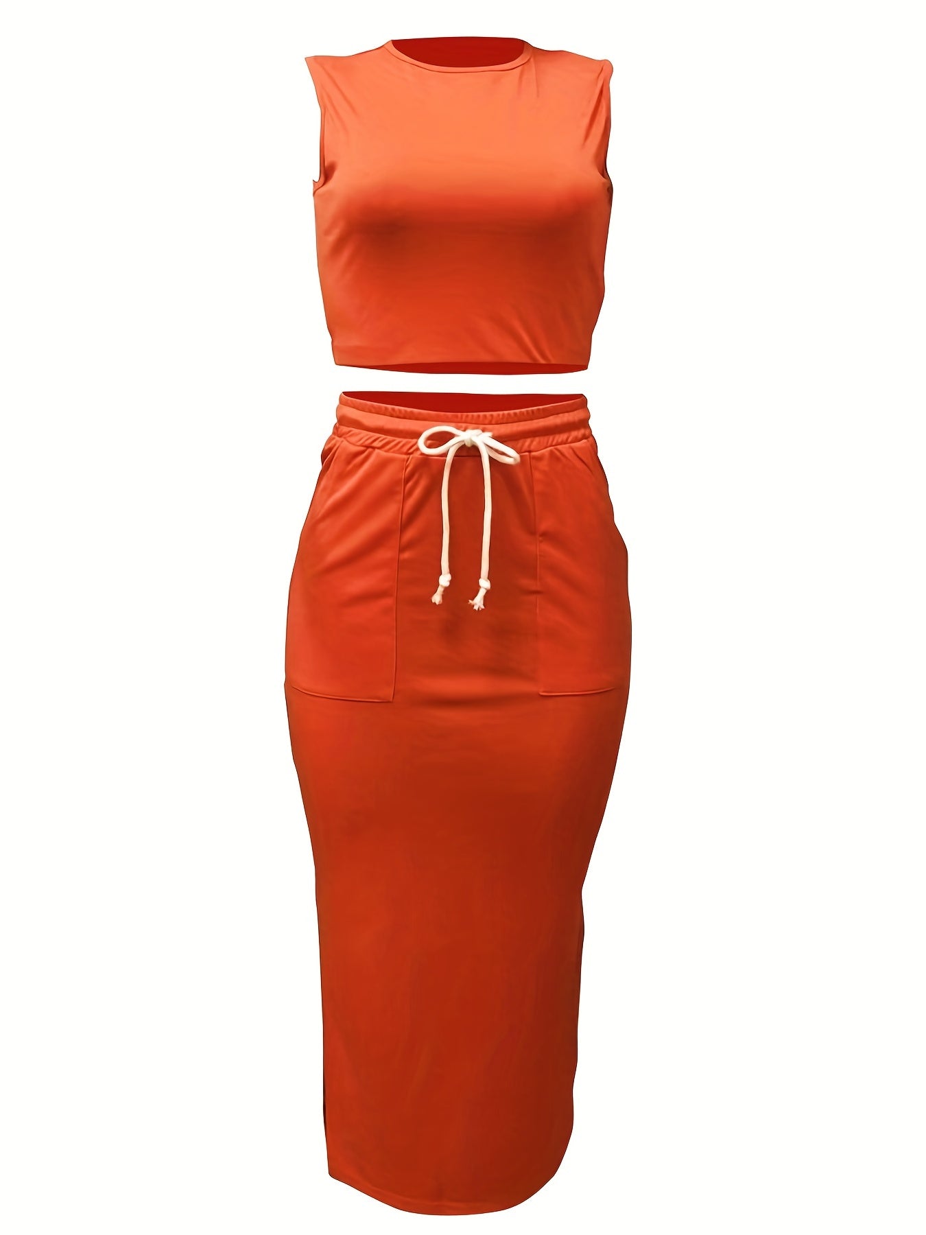 Two Piece Skirt Set Crop Tank Top & Chain Print Skirt Outfits