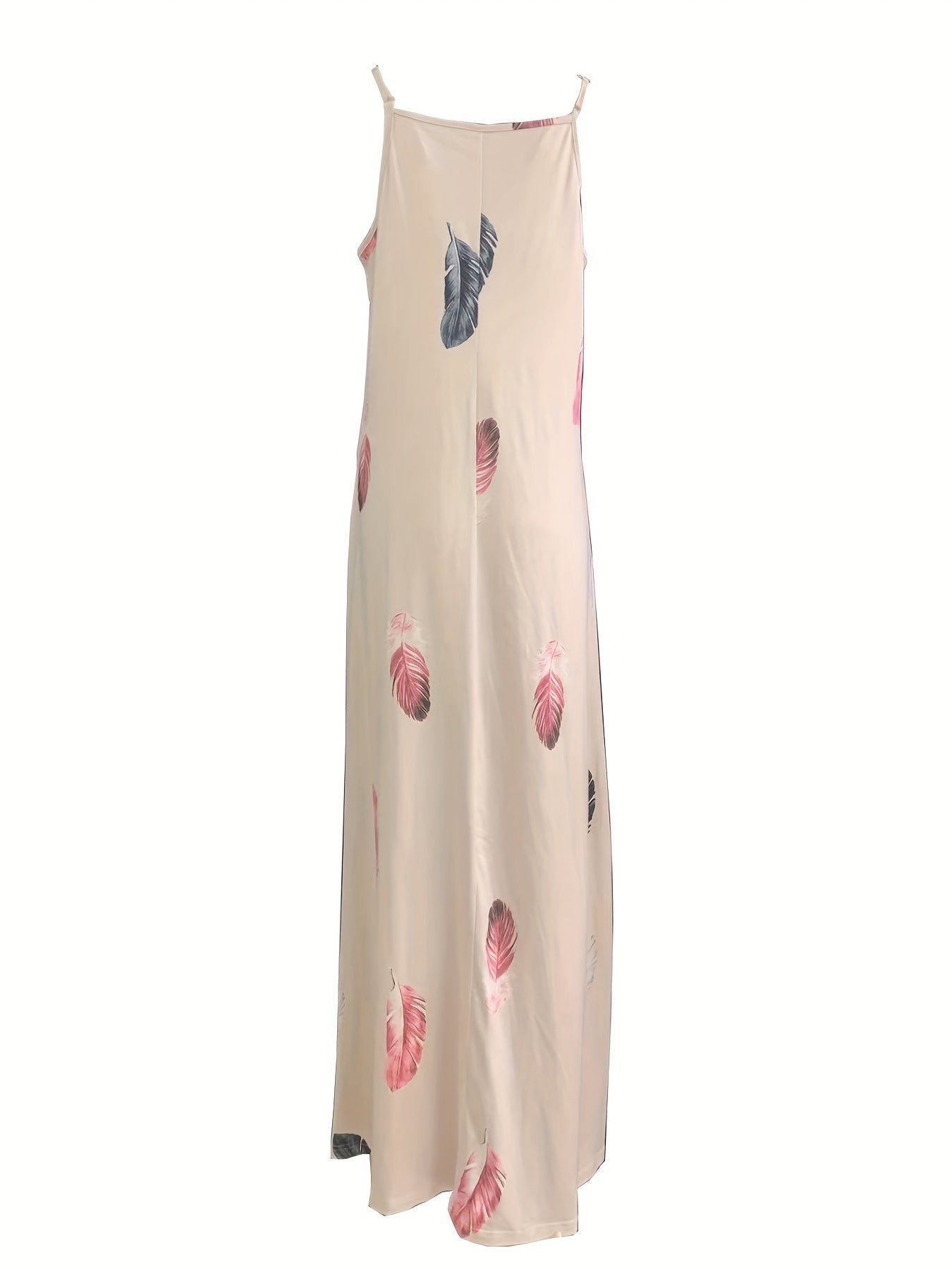 Summer Dress Women's Feather Print V Neck Maxi Dress